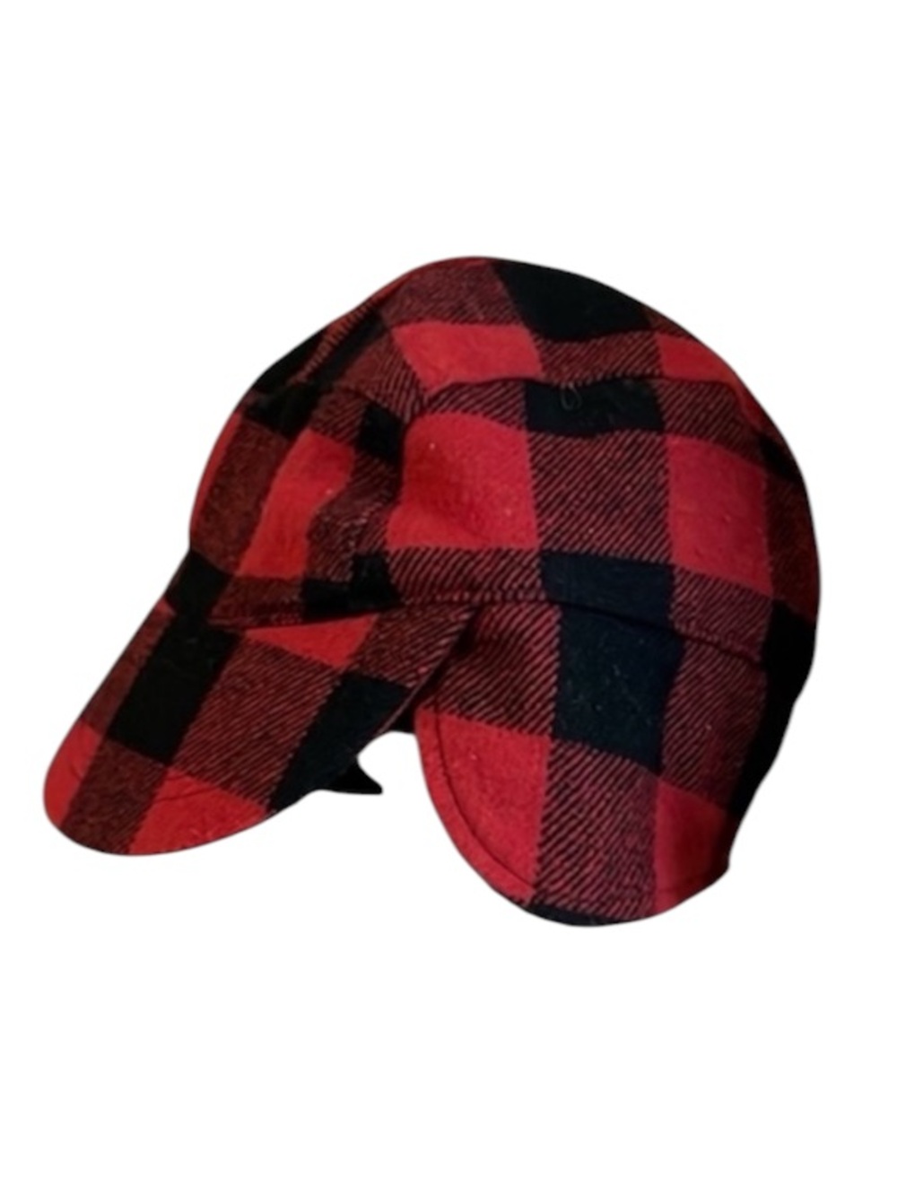 Buffalo Plaid Red & Black Flannel Billed Ear Muffin Hat